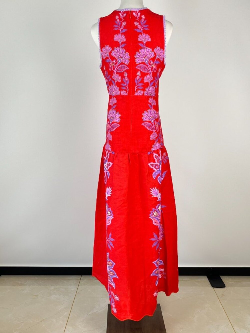 NWOT Farm Rio Porcelain Garden Red Linen Midi Dress Size XL - Picture 9 of 11